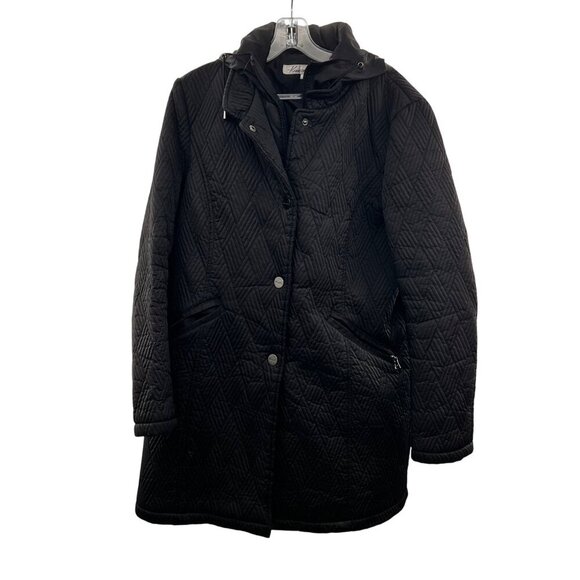 Kenneth Cole Women's Quilted Coated Hooded Zip Up Black Size XL Pockets - Picture 1 of 8